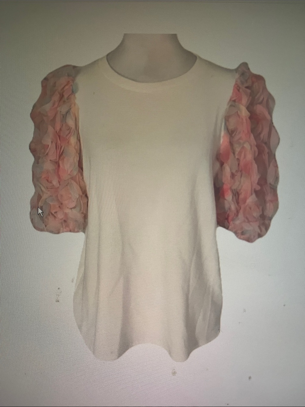 White Top with Pink Puff Petal Sleeves